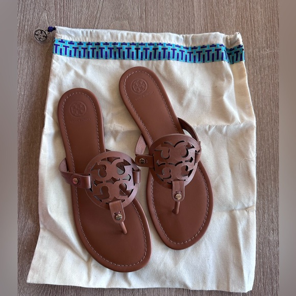 Tory Burch Miller Thong Sandals Slides Vintage Vachetta Tan Brown Leather W 10.5 - Picture 3 of 16